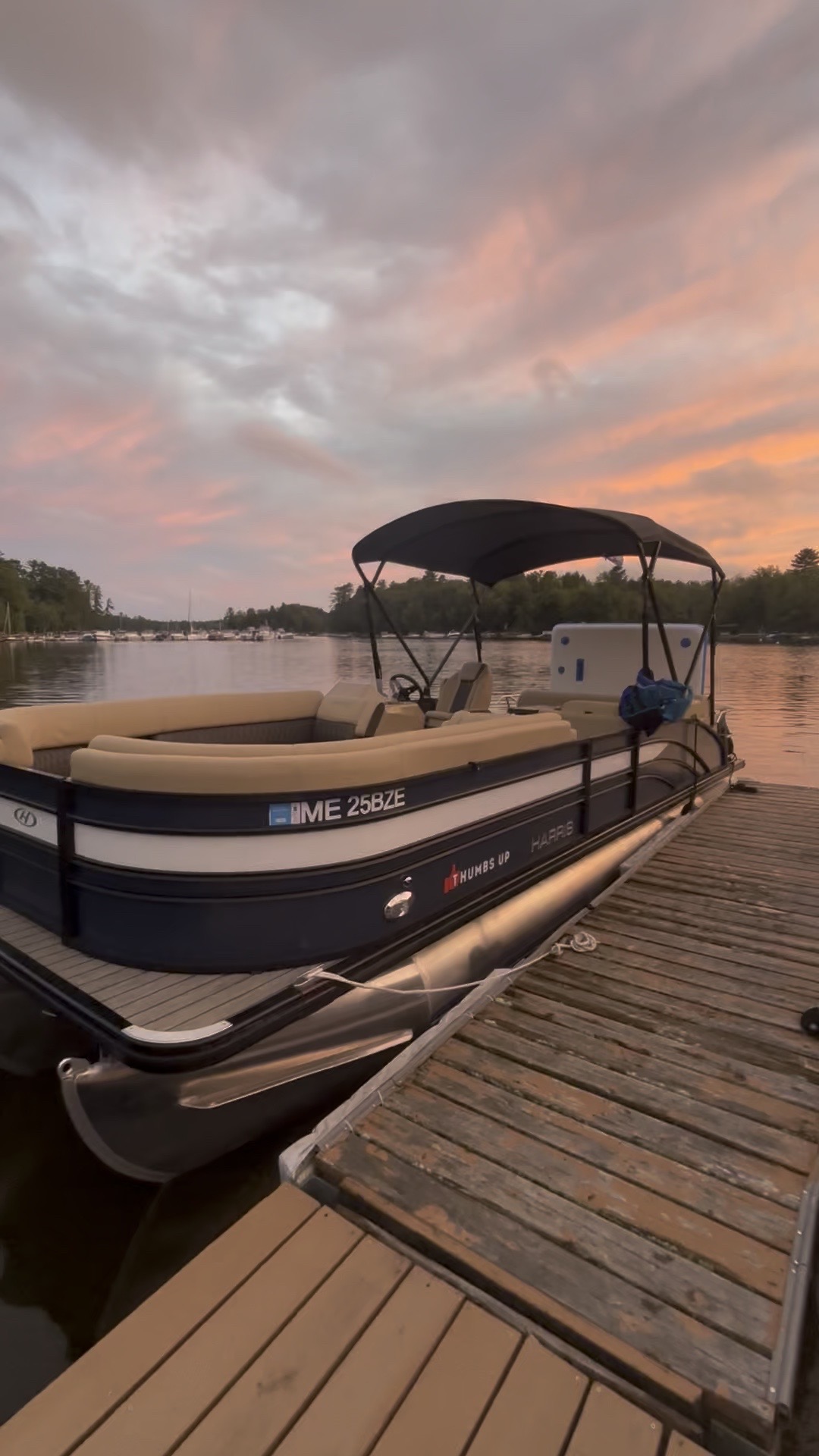 Harris pontoon at sunset
