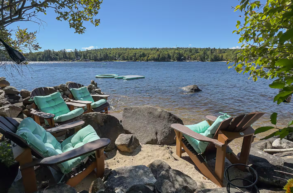 Adirondack chairs overlooking the lake