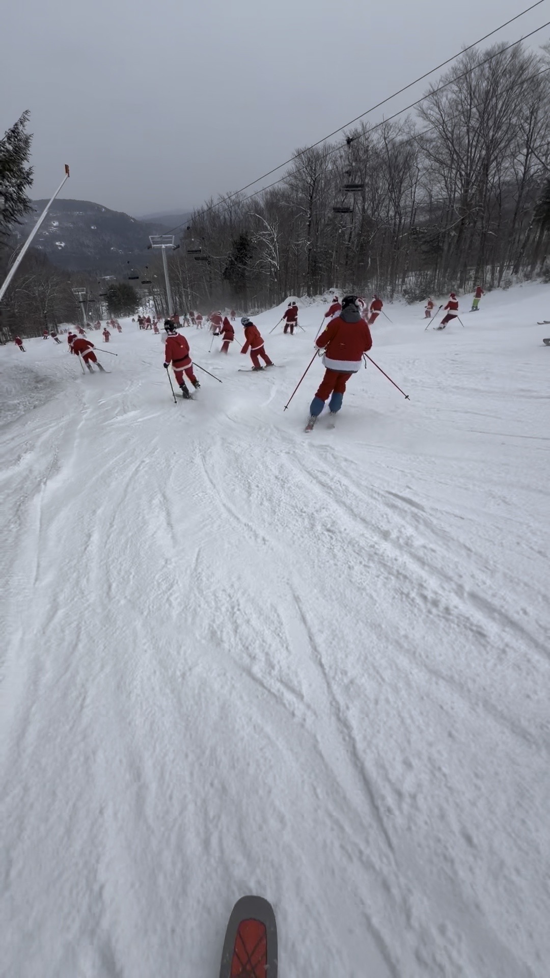 Santas skiing down the mountain