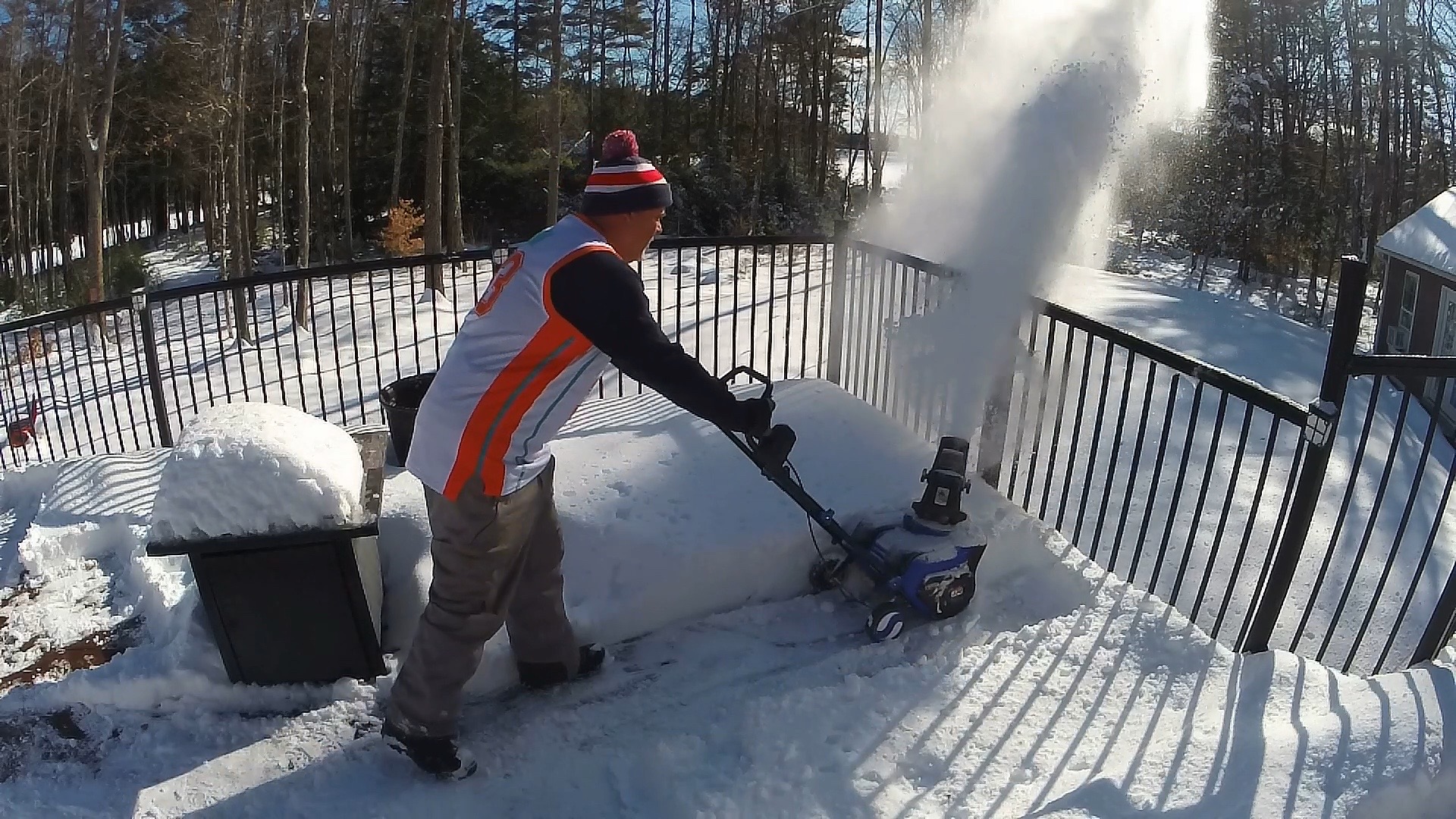 Clearing snow from the deck